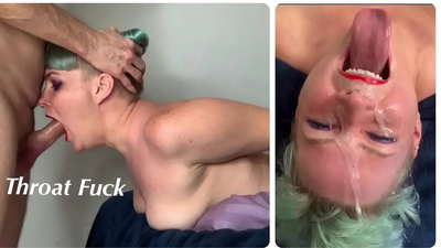 Une belle-fille apprend à faire un baiser de gorge extrême avec sa bite